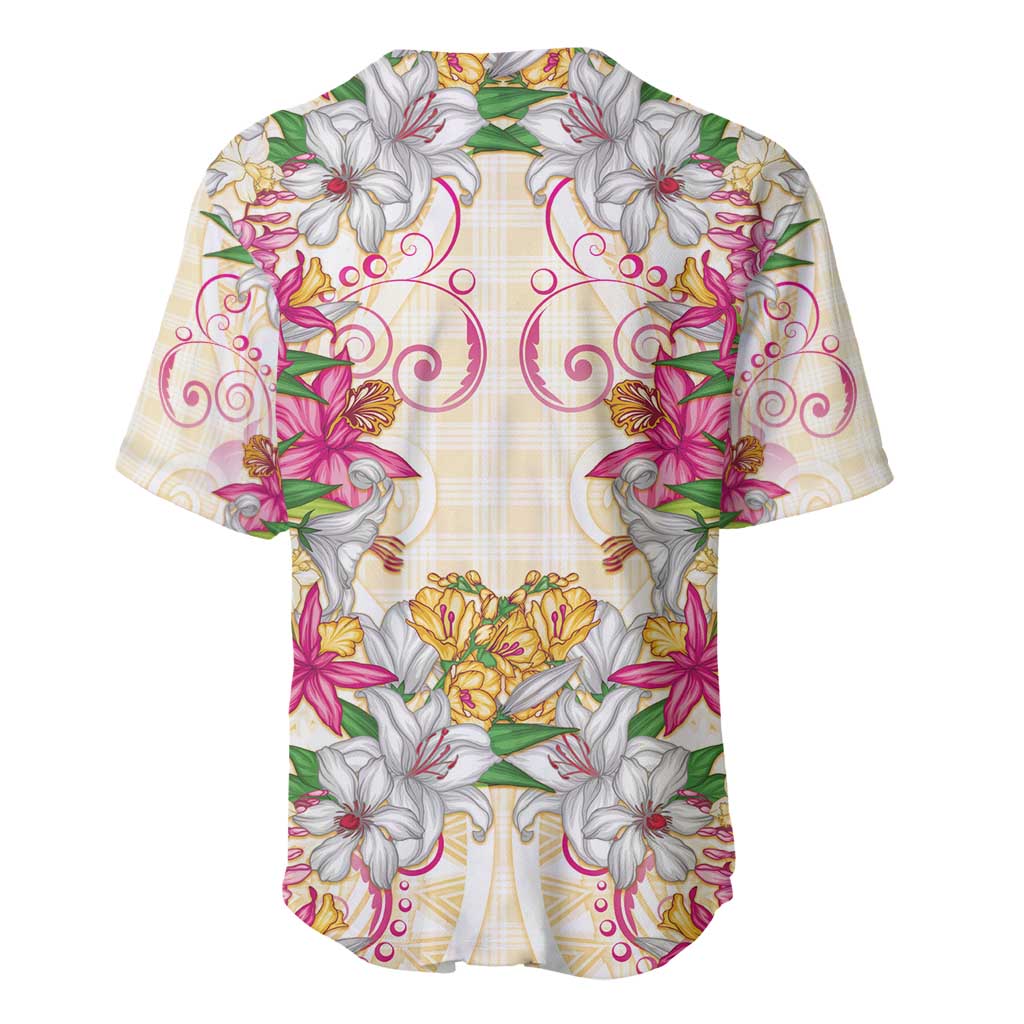 Hawaii Palaka Baseball Jersey Yellow Tribal Pattern With Tropical Flowers LT05 - Polynesian Pride
