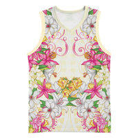 Hawaii Palaka Basketball Jersey Yellow Tribal Pattern With Tropical Flowers - Polynesian Pride