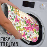 Hawaii Palaka Bathroom Set Yellow Tribal Pattern With Tropical Flowers - Polynesian Pride