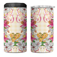 Hawaii Palaka 4 in 1 Can Cooler Tumbler Yellow Tribal Pattern With Tropical Flowers - Polynesian Pride