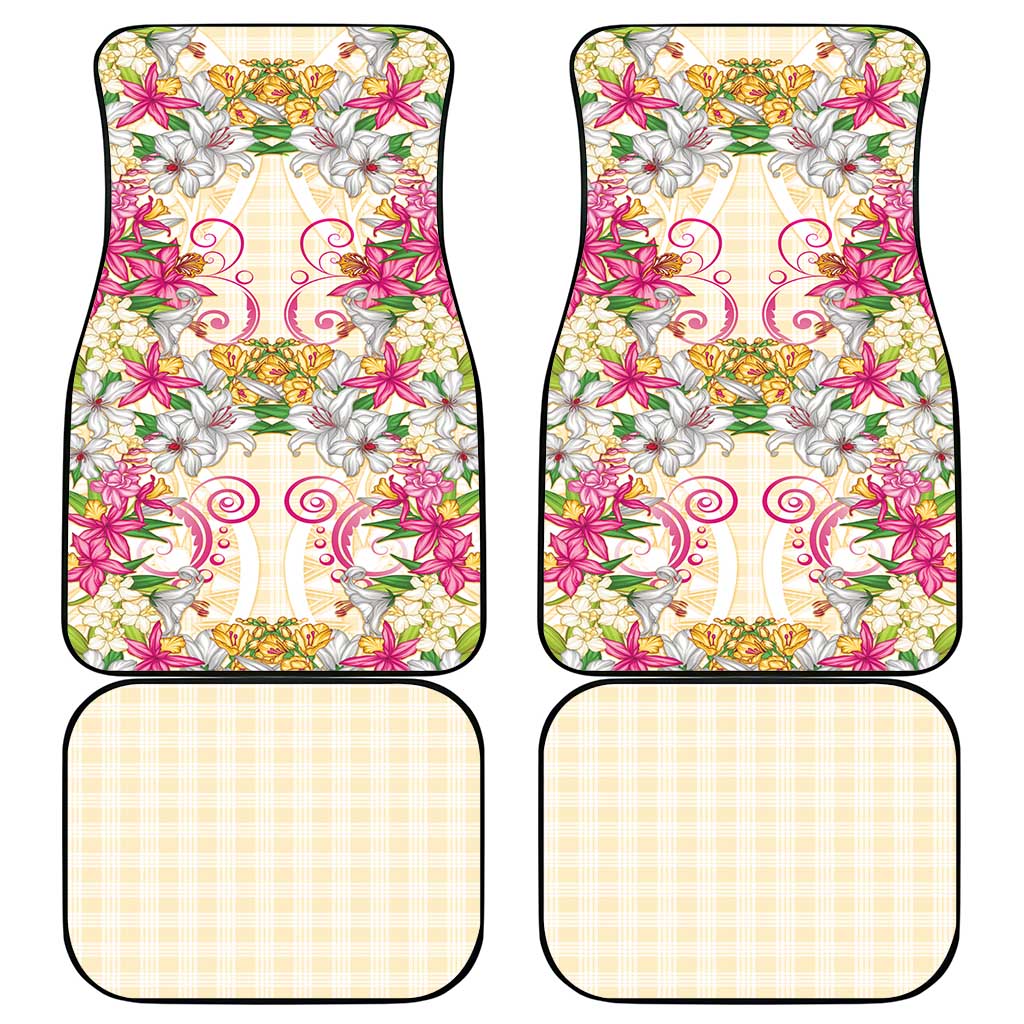 Hawaii Palaka Car Mats Yellow Tribal Pattern With Tropical Flowers - Polynesian Pride