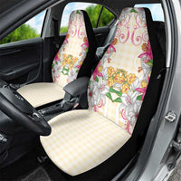 Hawaii Palaka Car Seat Cover Yellow Tribal Pattern With Tropical Flowers - Polynesian Pride