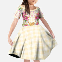 Hawaii Palaka Family Matching Mermaid Dress and Hawaiian Shirt Yellow Tribal Pattern With Tropical Flowers - Polynesian Pride