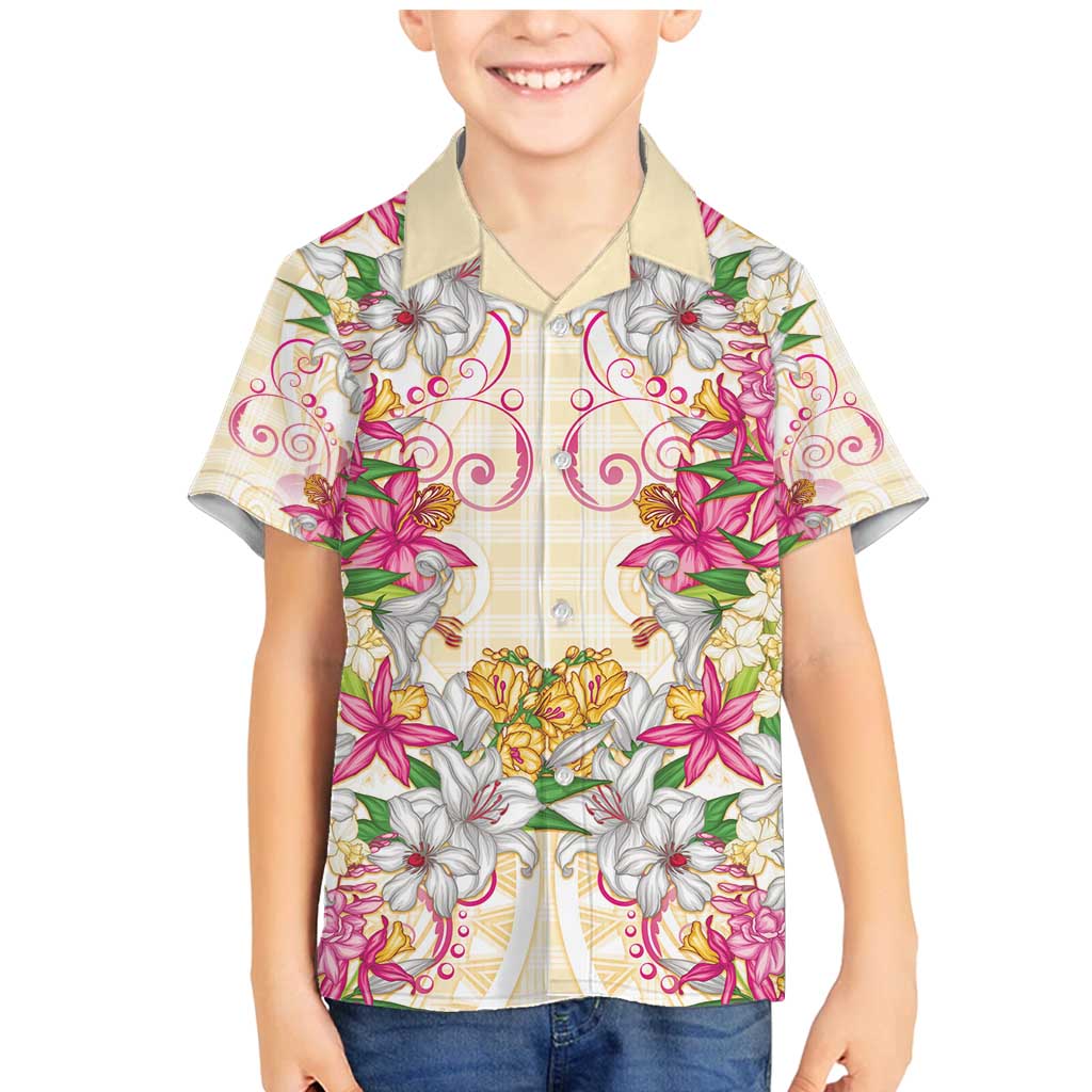 Hawaii Palaka Family Matching Mermaid Dress and Hawaiian Shirt Yellow Tribal Pattern With Tropical Flowers - Polynesian Pride
