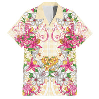Hawaii Palaka Family Matching Off Shoulder Maxi Dress and Hawaiian Shirt Yellow Tribal Pattern With Tropical Flowers - Polynesian Pride