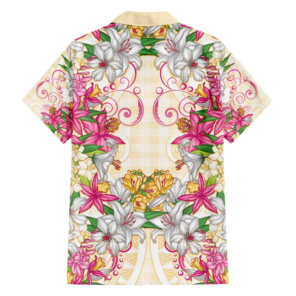 Hawaii Palaka Family Matching Off Shoulder Maxi Dress and Hawaiian Shirt Yellow Tribal Pattern With Tropical Flowers - Polynesian Pride