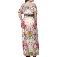 Hawaii Palaka Family Matching Off Shoulder Maxi Dress and Hawaiian Shirt Yellow Tribal Pattern With Tropical Flowers - Polynesian Pride