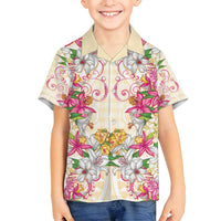 Hawaii Palaka Family Matching Off Shoulder Short Dress and Hawaiian Shirt Yellow Tribal Pattern With Tropical Flowers - Polynesian Pride