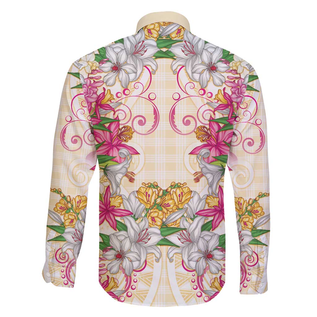 Hawaii Palaka Family Matching Puletasi and Hawaiian Shirt Yellow Tribal Pattern With Tropical Flowers LT05 - Polynesian Pride