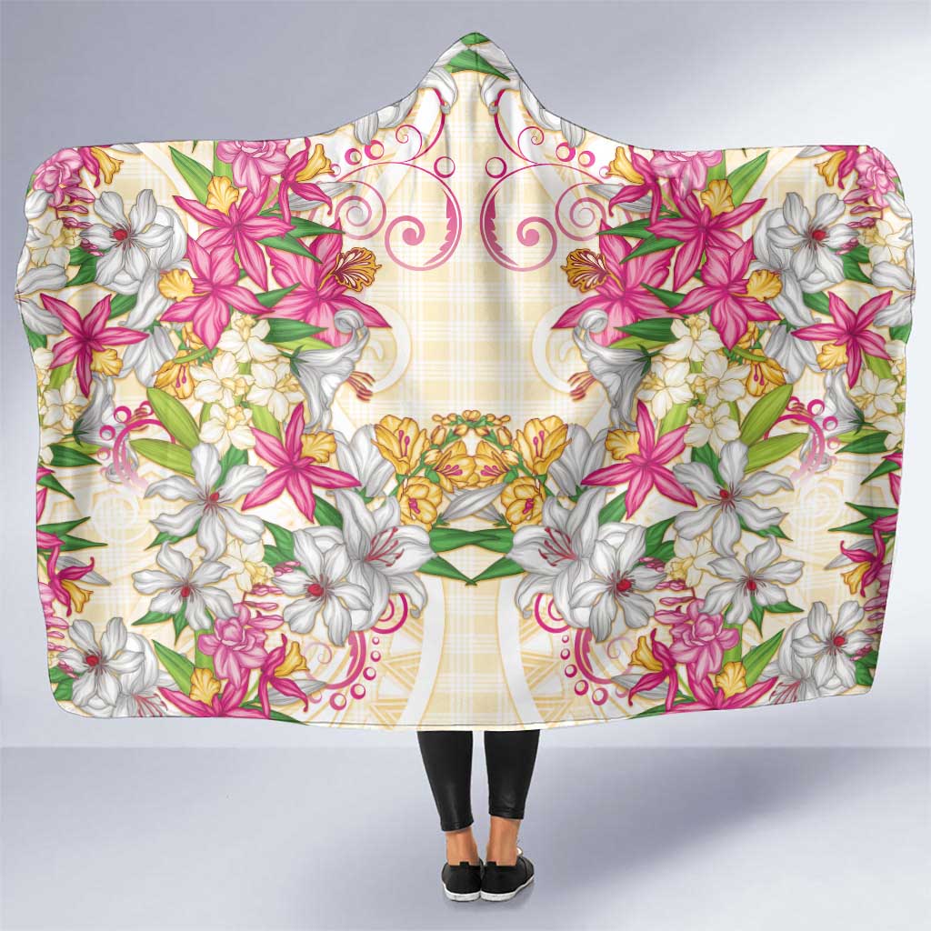Hawaii Palaka Hooded Blanket Yellow Tribal Pattern With Tropical Flowers LT05 One Size Yellow - Polynesian Pride