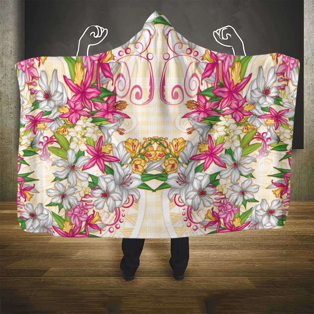 Hawaii Palaka Hooded Blanket Yellow Tribal Pattern With Tropical Flowers LT05 - Polynesian Pride