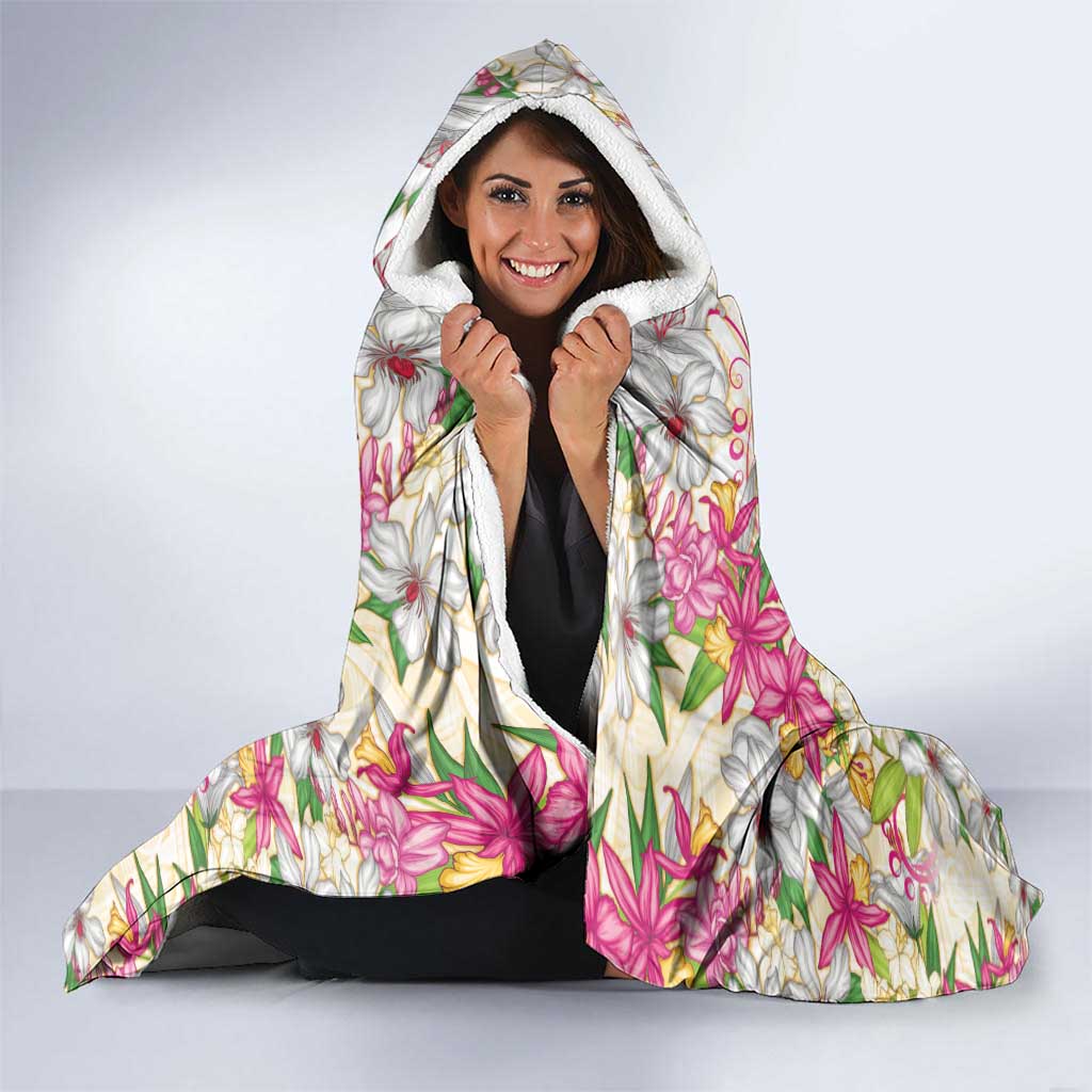Hawaii Palaka Hooded Blanket Yellow Tribal Pattern With Tropical Flowers LT05 - Polynesian Pride
