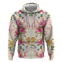 Hawaii Palaka Hoodie Yellow Tribal Pattern With Tropical Flowers - Polynesian Pride