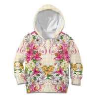 Hawaii Palaka Kid Hoodie Yellow Tribal Pattern With Tropical Flowers - Polynesian Pride