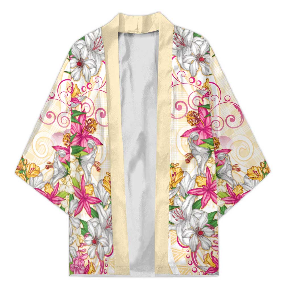 Hawaii Palaka Kimono Yellow Tribal Pattern With Tropical Flowers LT05 Unisex Yellow - Polynesian Pride