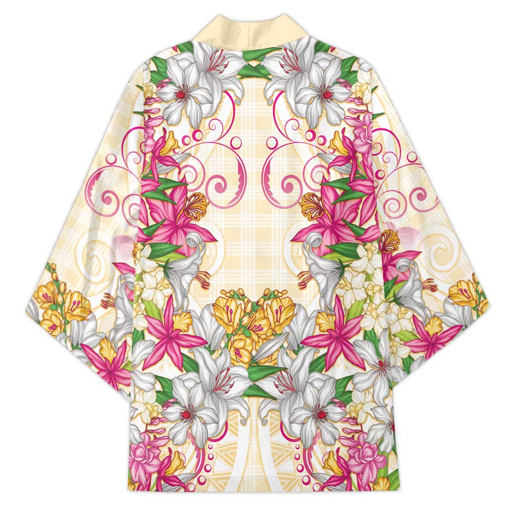 Hawaii Palaka Kimono Yellow Tribal Pattern With Tropical Flowers LT05 - Polynesian Pride