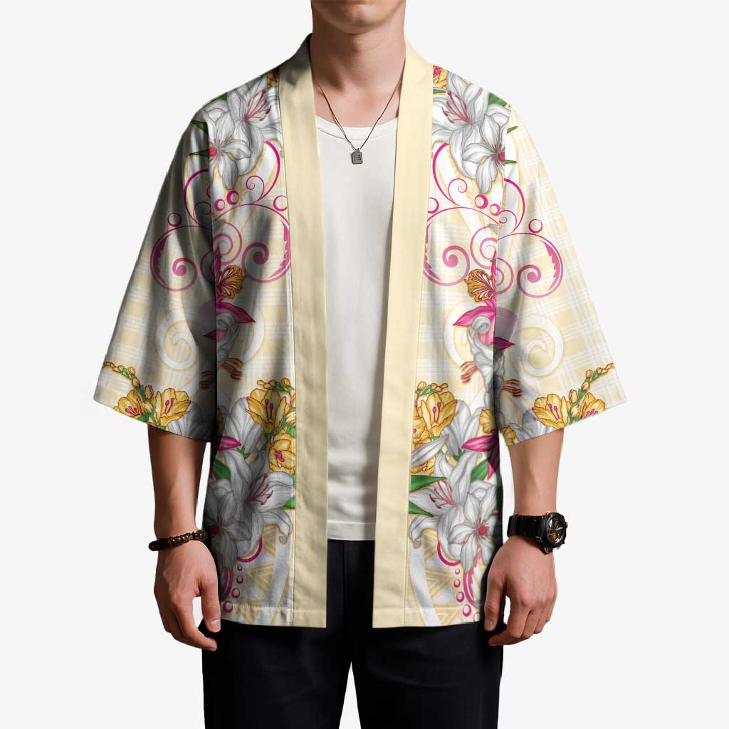 Hawaii Palaka Kimono Yellow Tribal Pattern With Tropical Flowers LT05 - Polynesian Pride