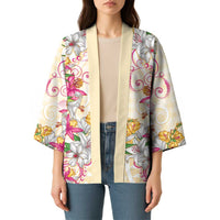 Hawaii Palaka Kimono Yellow Tribal Pattern With Tropical Flowers LT05 - Polynesian Pride