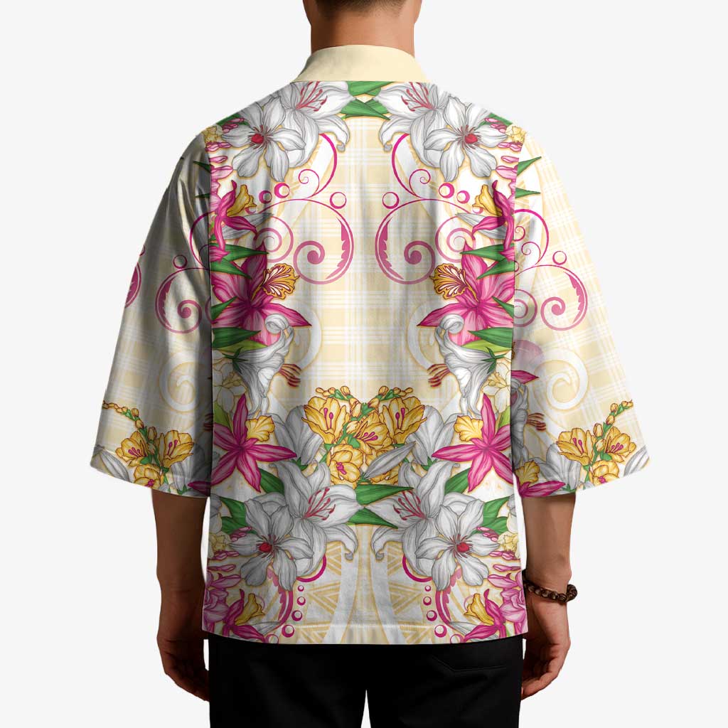 Hawaii Palaka Kimono Yellow Tribal Pattern With Tropical Flowers LT05 - Polynesian Pride