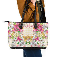 Hawaii Palaka Leather Tote Bag Yellow Tribal Pattern With Tropical Flowers LT05 - Polynesian Pride