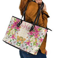 Hawaii Palaka Leather Tote Bag Yellow Tribal Pattern With Tropical Flowers LT05 - Polynesian Pride