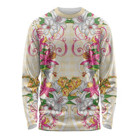 Hawaii Palaka Long Sleeve Shirt Yellow Tribal Pattern With Tropical Flowers LT05 Unisex Yellow - Polynesian Pride