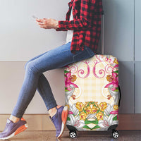 Hawaii Palaka Luggage Cover Yellow Tribal Pattern With Tropical Flowers - Polynesian Pride