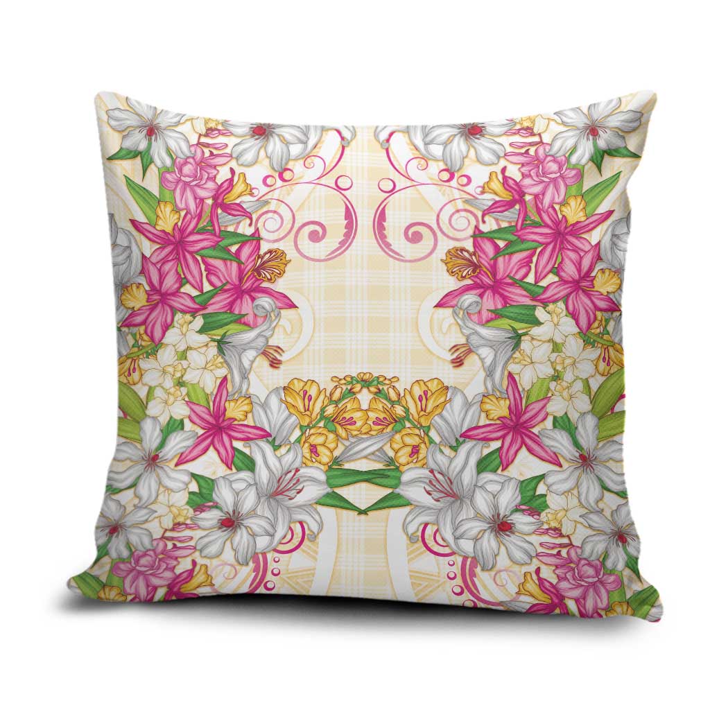 Hawaii Palaka Pillow Cover Yellow Tribal Pattern With Tropical Flowers LT05 Yellow - Polynesian Pride