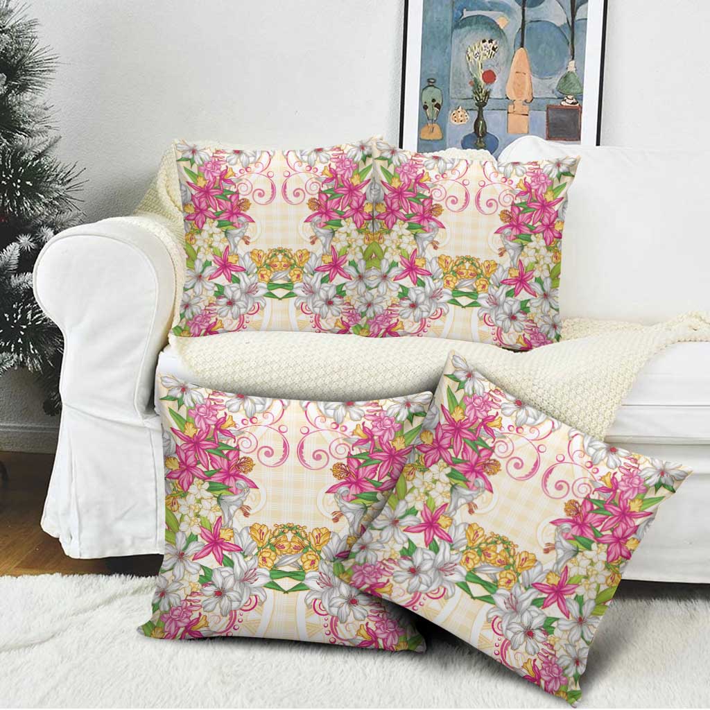 Hawaii Palaka Pillow Cover Yellow Tribal Pattern With Tropical Flowers LT05 - Polynesian Pride