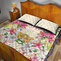 Hawaii Palaka Quilt Bed Set Yellow Tribal Pattern With Tropical Flowers - Polynesian Pride
