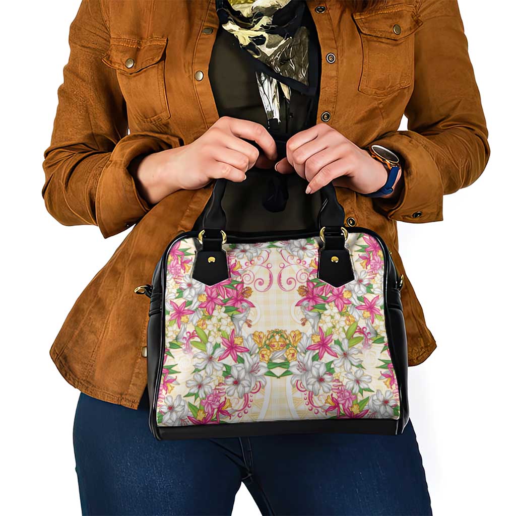 Hawaii Palaka Shoulder Handbag Yellow Tribal Pattern With Tropical Flowers LT05 - Polynesian Pride