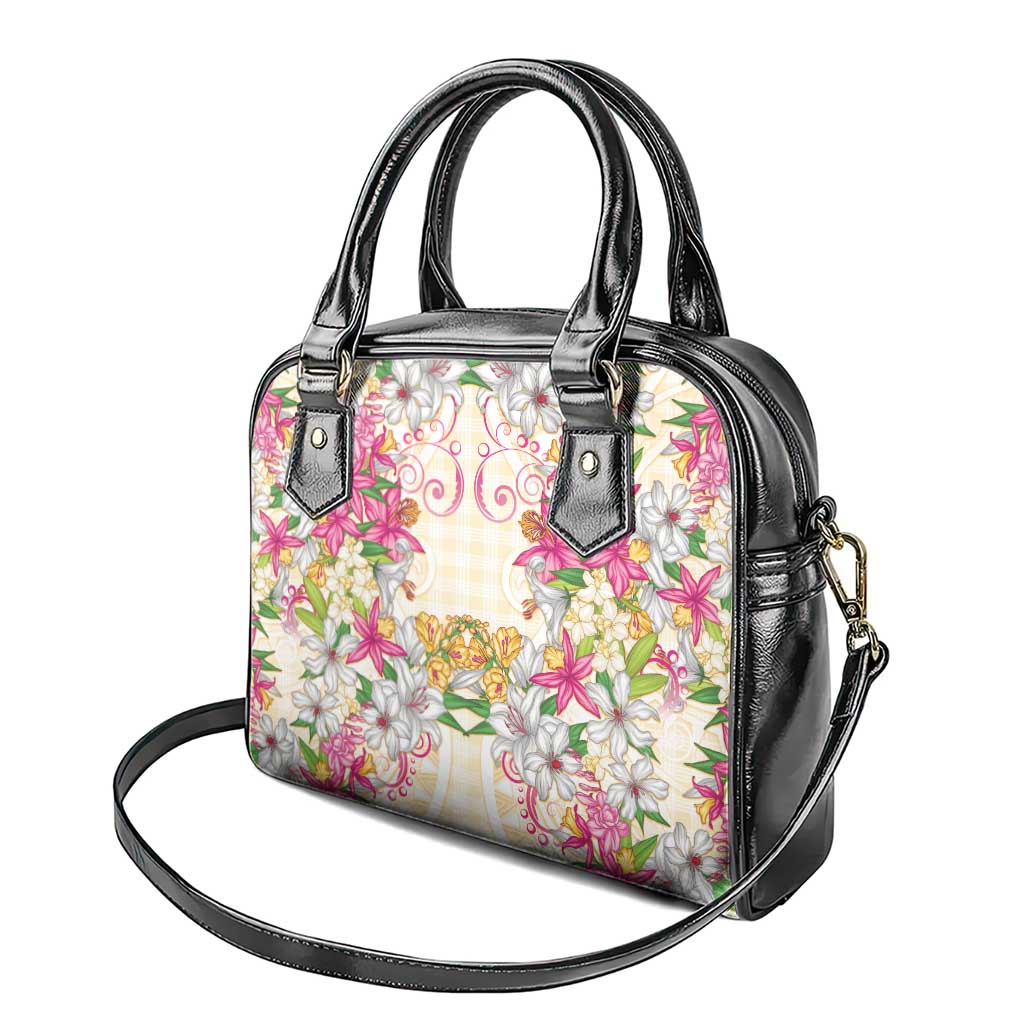 Hawaii Palaka Shoulder Handbag Yellow Tribal Pattern With Tropical Flowers LT05 - Polynesian Pride