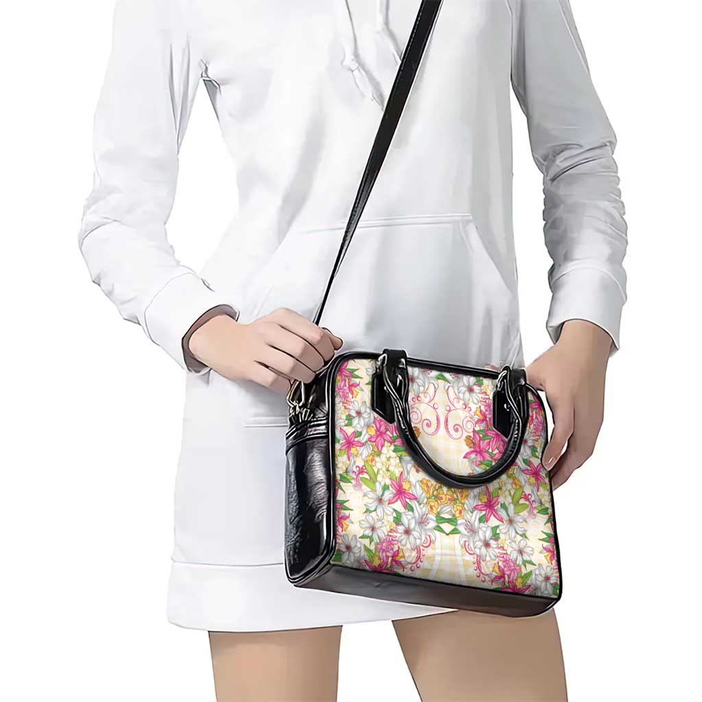 Hawaii Palaka Shoulder Handbag Yellow Tribal Pattern With Tropical Flowers LT05 - Polynesian Pride