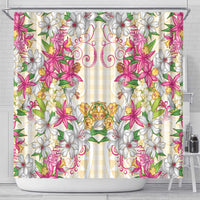 Hawaii Palaka Shower Curtain Yellow Tribal Pattern With Tropical Flowers LT05 - Polynesian Pride
