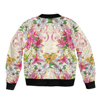 Hawaii Palaka Sleeve Zip Bomber Jacket Yellow Tribal Pattern With Tropical Flowers LT05 - Polynesian Pride