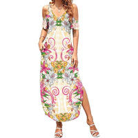 Hawaii Palaka Summer Maxi Dress Yellow Tribal Pattern With Tropical Flowers LT05 Women Yellow - Polynesian Pride