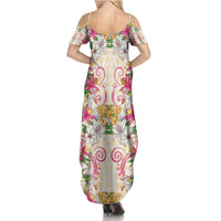 Hawaii Palaka Summer Maxi Dress Yellow Tribal Pattern With Tropical Flowers LT05 - Polynesian Pride