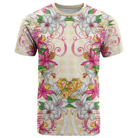 Hawaii Palaka T Shirt Yellow Tribal Pattern With Tropical Flowers - Polynesian Pride