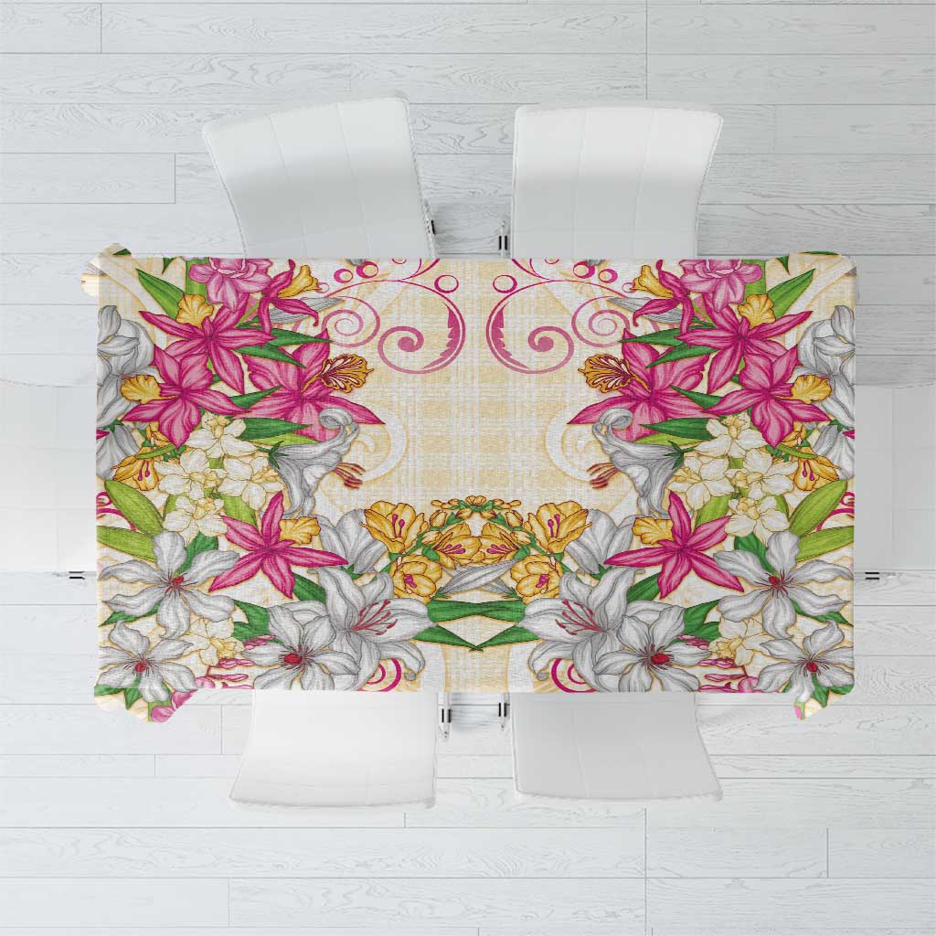 Hawaii Palaka Tablecloth Yellow Tribal Pattern With Tropical Flowers LT05 Yellow - Polynesian Pride