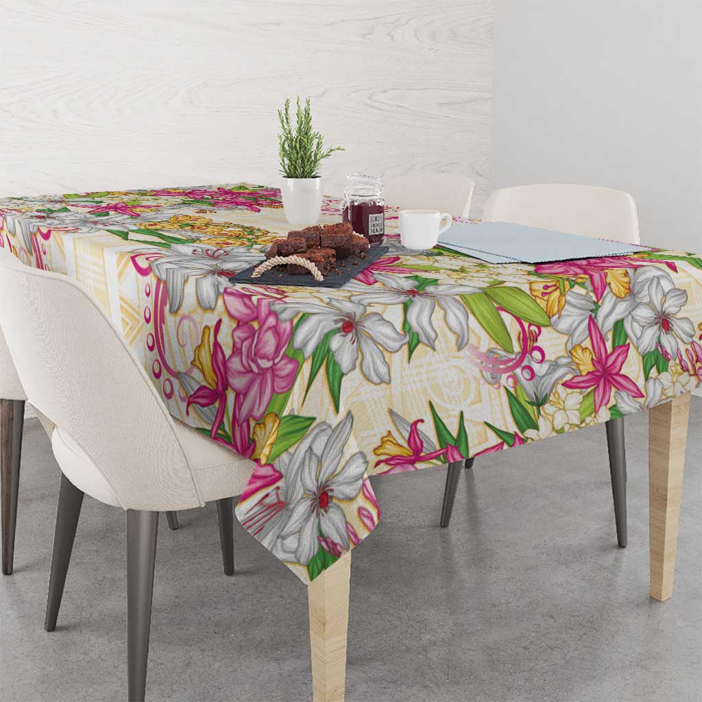 Hawaii Palaka Tablecloth Yellow Tribal Pattern With Tropical Flowers LT05 - Polynesian Pride