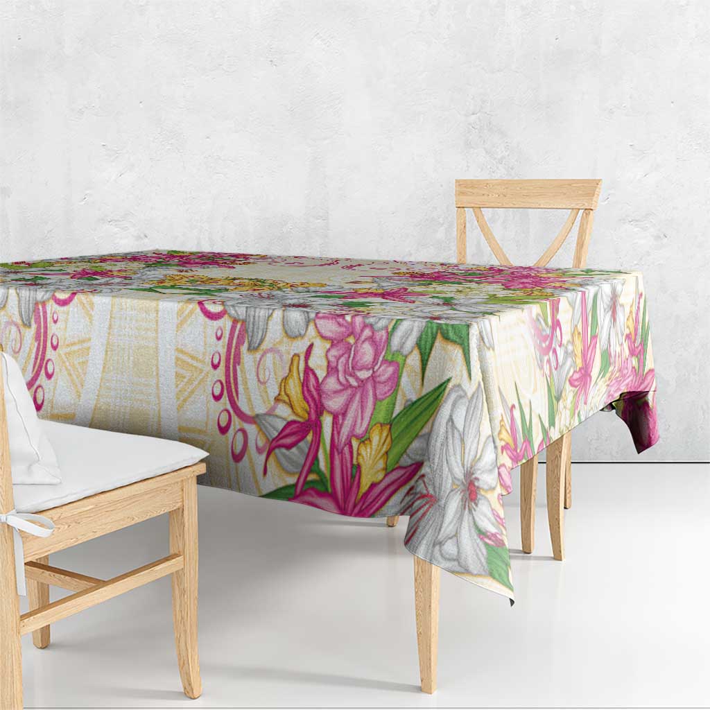 Hawaii Palaka Tablecloth Yellow Tribal Pattern With Tropical Flowers LT05 - Polynesian Pride