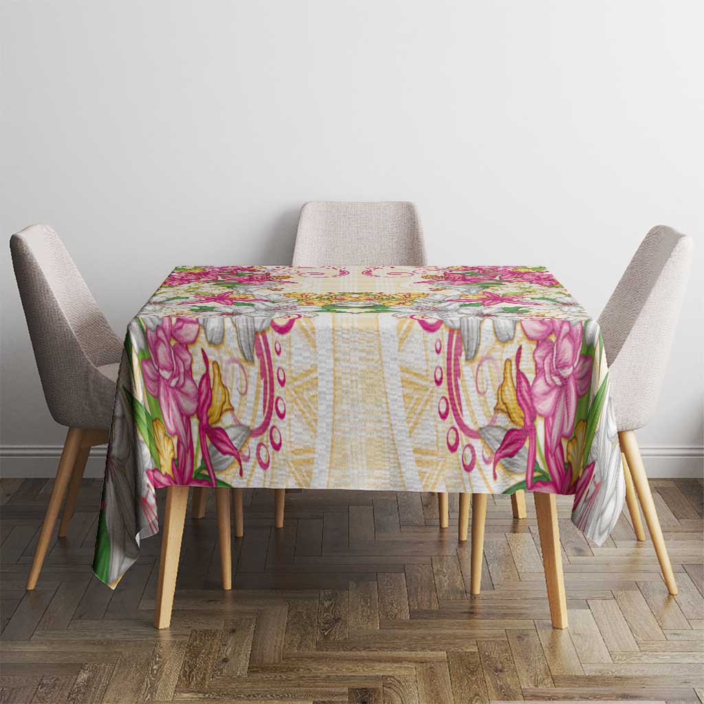 Hawaii Palaka Tablecloth Yellow Tribal Pattern With Tropical Flowers LT05 - Polynesian Pride