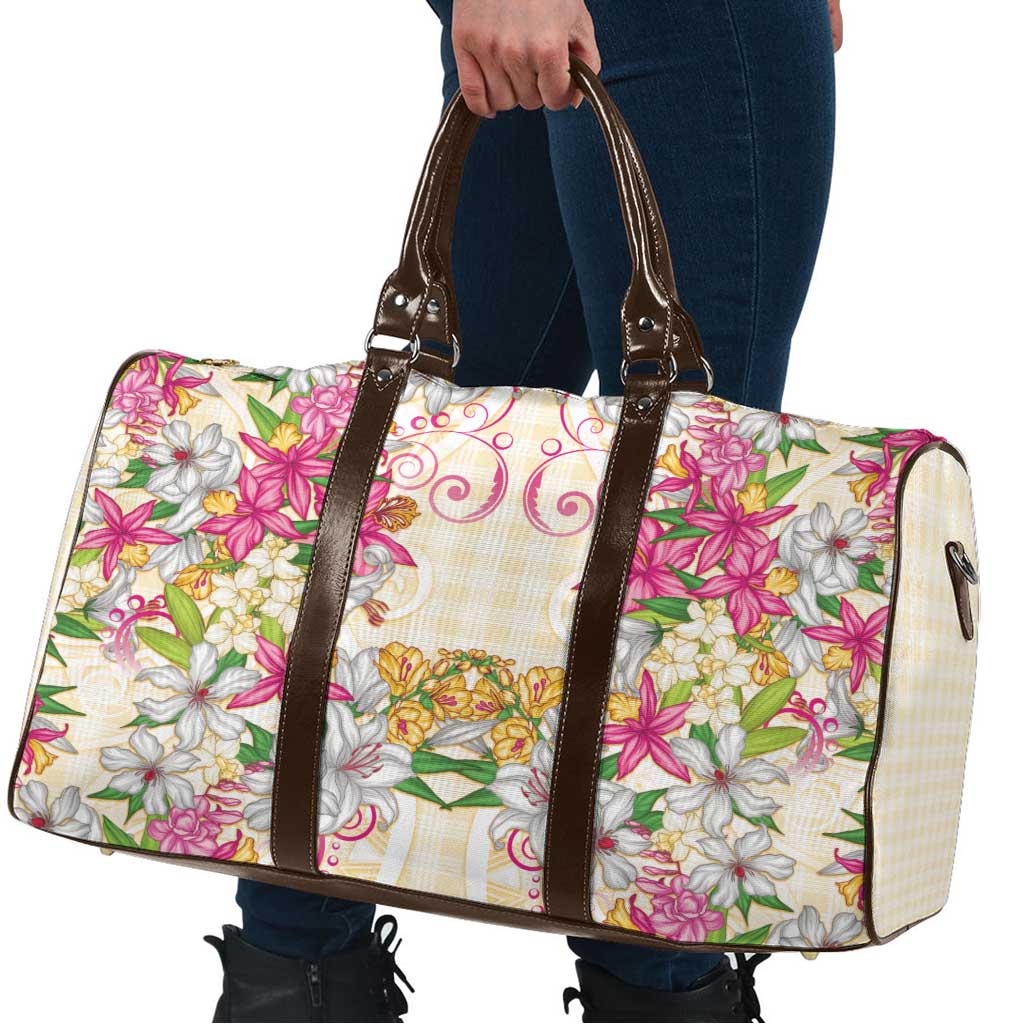Hawaii Palaka Travel Bag Yellow Tribal Pattern With Tropical Flowers - Polynesian Pride