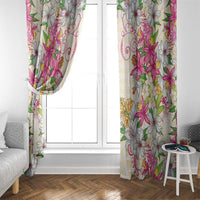 Hawaii Palaka Window Curtain Yellow Tribal Pattern With Tropical Flowers LT05 - Polynesian Pride