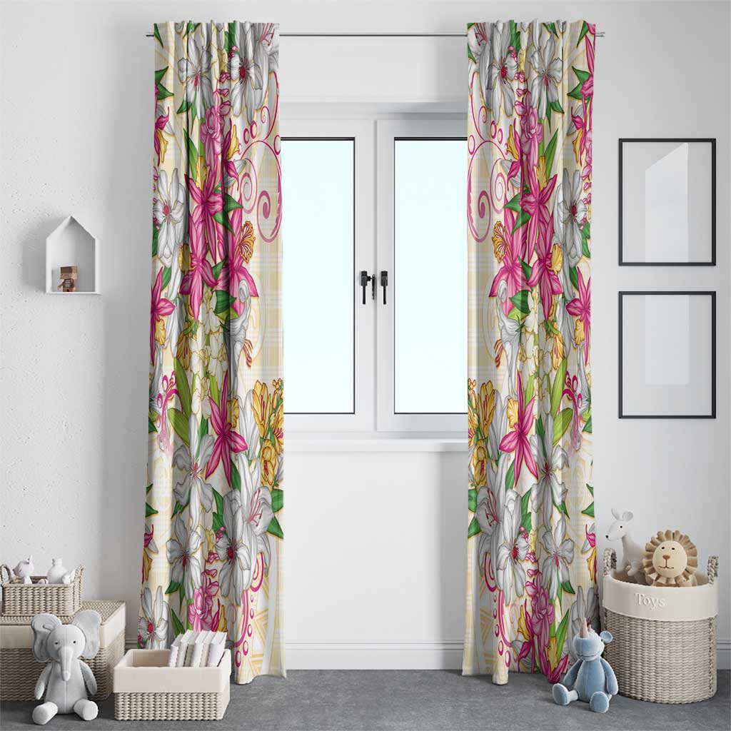 Hawaii Palaka Window Curtain Yellow Tribal Pattern With Tropical Flowers LT05 - Polynesian Pride