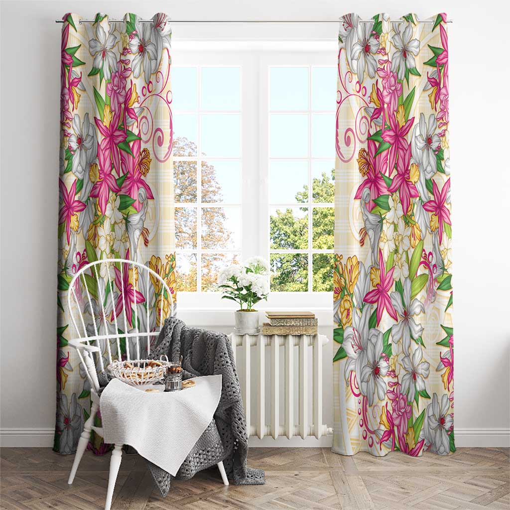 Hawaii Palaka Window Curtain Yellow Tribal Pattern With Tropical Flowers LT05 - Polynesian Pride