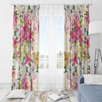 Hawaii Palaka Window Curtain Yellow Tribal Pattern With Tropical Flowers LT05 - Polynesian Pride