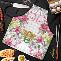 Hawaii Palaka Apron White Tribal Pattern With Tropical Flowers - Polynesian Pride