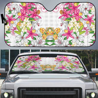 Hawaii Palaka Auto Sun Shade White Tribal Pattern With Tropical Flowers - Polynesian Pride