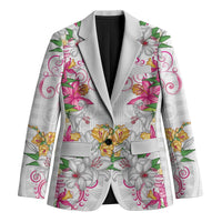 Hawaii Palaka Blazer White Tribal Pattern With Tropical Flowers - Polynesian Pride